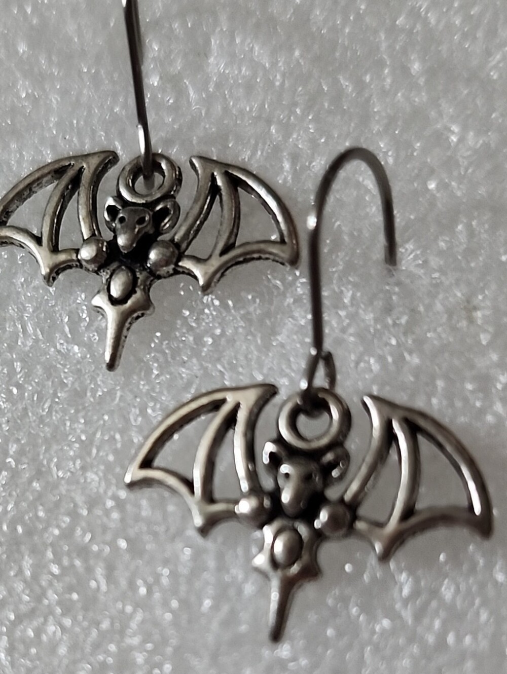 Hand Crafted Silver Bat Dangle Earrings